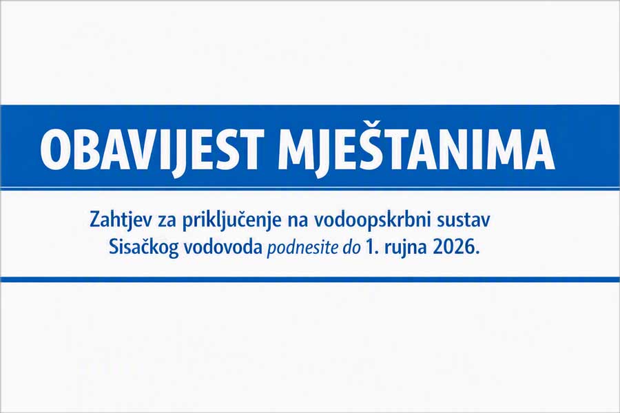 Obavijest mještanima Sunje - do 1. rujna podnesite zahtjev za priključenje na Sisački vodovod